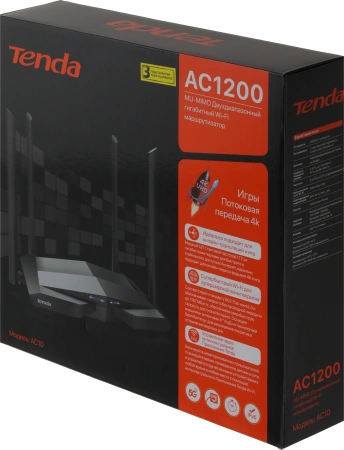 Роутер беспроводной Tenda AC10 AC1200 10/100/1000BASE-TX черный