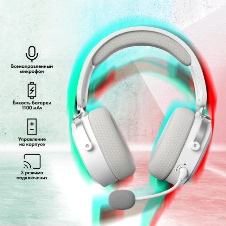 Наушники с микрофоном GMNG GG-HS405W белый мониторные BT/Radio/3.5mm оголовье (1899880)