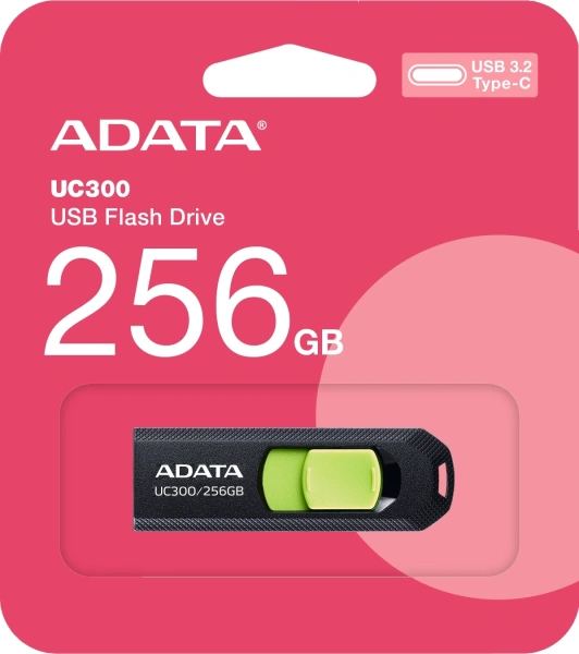 Флеш Диск A-Data 256Gb Type-C UC300 ACHO-UC300-256G-RBK/GN USB3.2 черный/зеленый