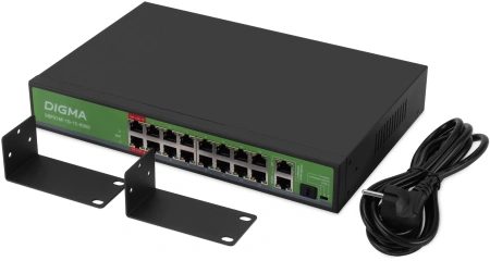 Коммутатор Digma DSP216F-1G-1C-R300 16x100Мбит/с 1x1Гбит/с 1xКомбо(1000BASE-T/SFP) 16PoE 16PoE+ 2PoE