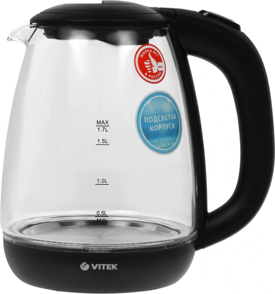 Чайник электрический Vitek VT-1173 1.7л. 2200Вт прозрачный/черный корпус: стекло