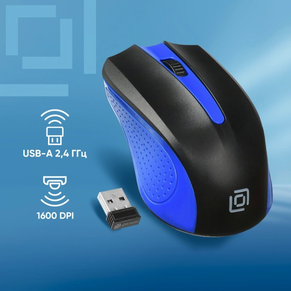 Мышь Оклик 485MW черный/синий оптическая (1000dpi) беспроводная USB для ноутбука (3but)