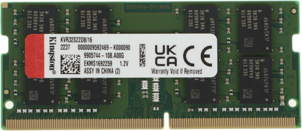 Память DDR4 16Gb 3200MHz Kingston KVR32S22D8/16 VALUERAM RTL PC4-25600 CL22 SO-DIMM 260-pin 1.2В dual rank Ret