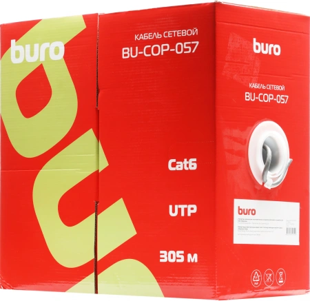 Кабель сетевой Buro BU-COP-057 UTP 4 пары cat.6 solid 0.57мм Cu 305м серый