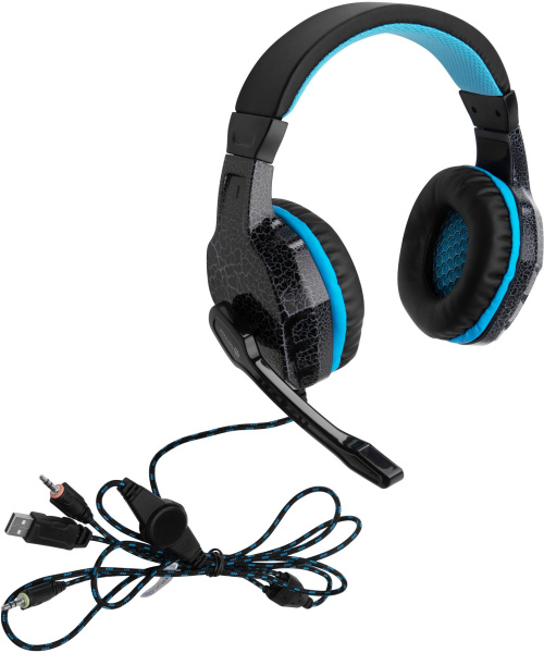 Наушники с микрофоном Оклик HS-L400G ZEUS черный/синий 2.2м мониторные оголовье (359480)