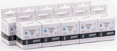 Лампа светодиодная Gauss Elementary MR16 7Вт цок.:GU5.3 спот 220B 4100K св.свеч.бел.нейт. MR16 (упак.:10шт) (13527)