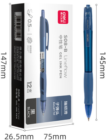 Ручка гелев. автоматическая Deli S08-B-BK ассорти черн. черн. линия 0.5мм резин. манжета