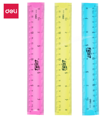 Линейка Deli E6208 пластик дл.20см ассорти гибкая/двухсторонняя шкала