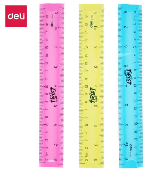 Линейка Deli E6208 пластик дл.20см ассорти гибкая/двухсторонняя шкала