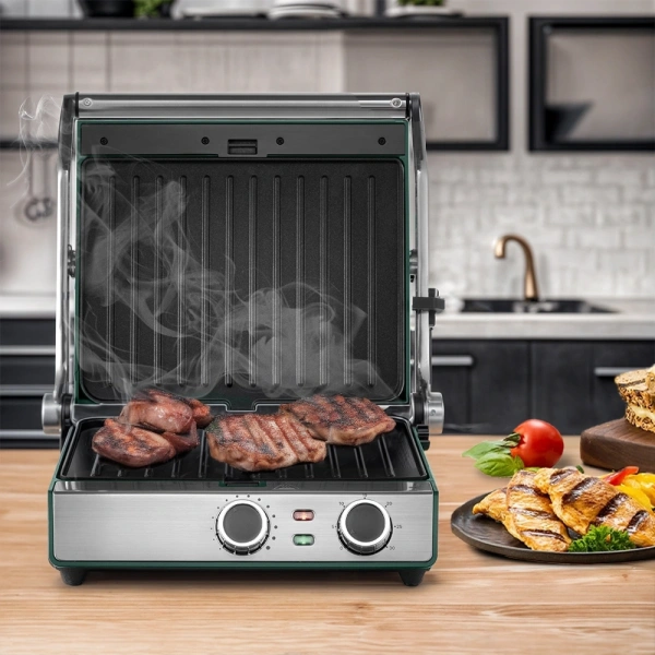 Электрогриль Kitfort КТ-3632 2200Вт серебристый/зеленый