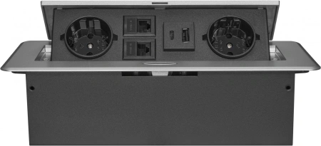 Розетка Cactus CS-SOCKET-EU2-USBA/C-NET для столешницы 26.5x11.8x6.5см серый