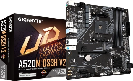 Материнская плата Gigabyte A520M DS3H V2 Soc-AM4 AMD A520 4xDDR4 mATX AC`97 8ch(7.1) GbLAN RAID+HDMI
