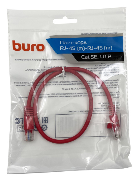 Патч-корд Buro UTP 4 пары cat5E CCA molded 0.5м красный RJ-45 (m)-RJ-45 (m)