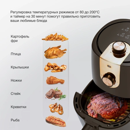Аэрогриль Hyundai HYF-2057 1000Вт черный/золотистый