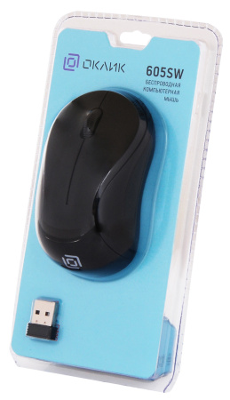 Мышь Оклик 605SW черный оптическая (1200dpi) беспроводная USB для ноутбука (3but)