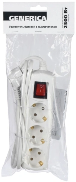 Сетевой удлинитель IEK У03В 1.5м (3 розетки) белый (пакет ПЭ)