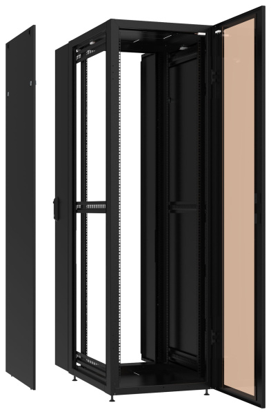 Шкаф коммутационный NT Practic.3 18-68.GF12.SD2.BF12 B (435068) напольный 18U 600x800мм пер.дв.стекл задн.дв.двуст. 2 бок.пан. направл.под закл.гайки 1300кг черный 710мм 55кг IP20 сталь