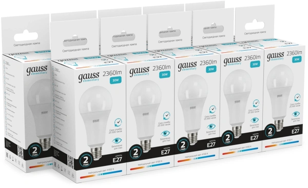 Лампа светодиодная Gauss Globe Elementary 30Вт цок.:E27 (упак.:10шт) груша 220B св.свеч.бел.нейт. А6