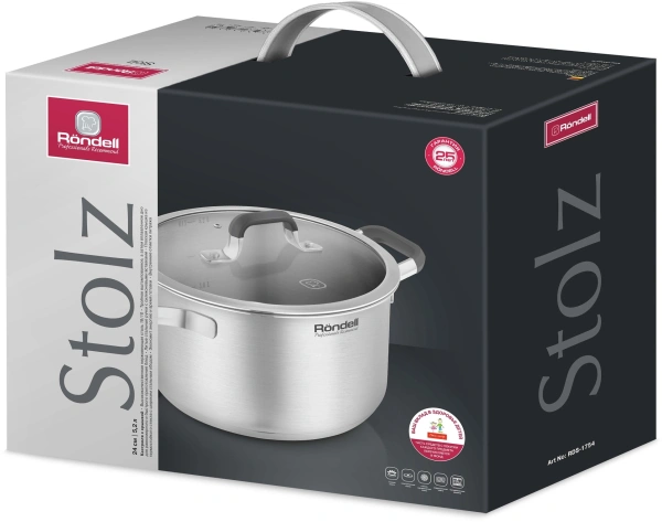 Кастрюля Rondell Stolz RDS-1754 5.2л. d=24см (с крышкой) стальной