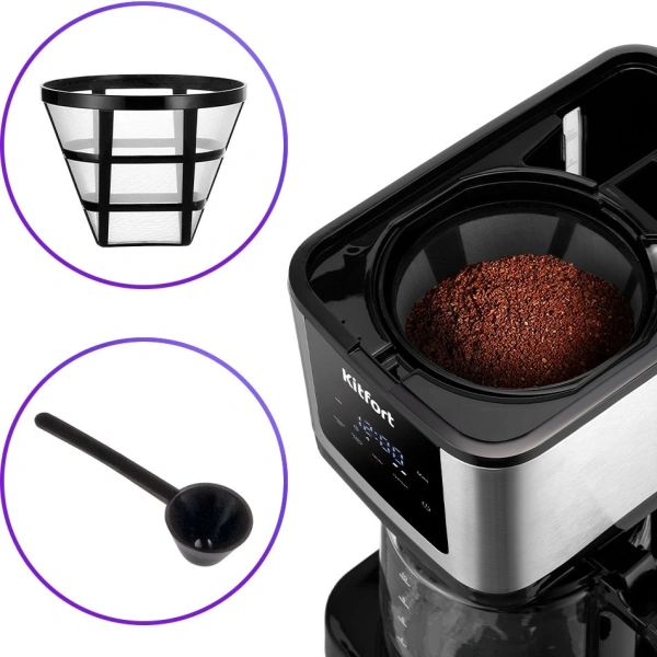 Кофеварка капельная Kitfort КТ-7217 900Вт черный/нержавеющая сталь