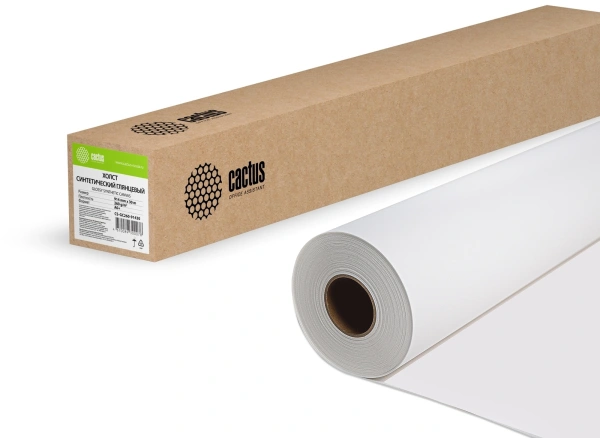 Холст Cactus CS-GC260-91430 36"(A0) 914мм-30м/260г/м2/белый глянцевое синтетика для струйной печати втулка:50.8мм (2")