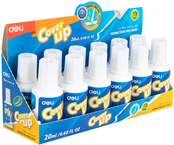 Жидкость коррект. Deli E39291 на основе растворителя кисточка белый 20мл