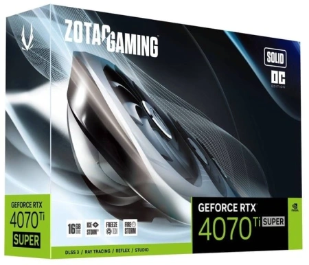 Видеокарта Zotac PCI-E 4.0 RTX 4070 Ti SUPER SOLID OC NVIDIA GeForce RTX 4070TI Super 16Gb 256bit GDDR6X 2640/21000 HDMIx1 DPx3 HDCP Ret