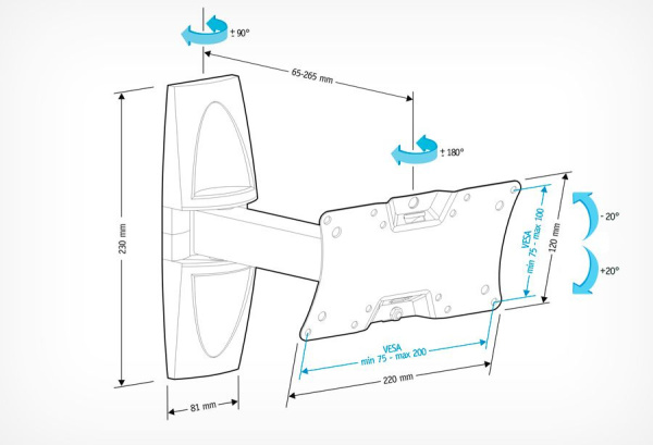 Кронштейн для телевизора Holder LCDS-5063 белый 19"-32" макс.30кг настенный поворот и наклон