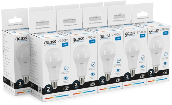 Лампа светодиодная Gauss Elementary A67 35Вт цок.:E27 груша 220B св.свеч.бел.хол. (упак.:10шт) (70235)