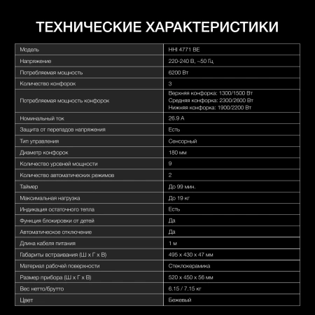 Индукционная варочная поверхность Hyundai HHI 4771 BE бежевый