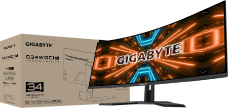 Монитор Gigabyte 34" G34WQC A черный VA LED 1ms 21:9 HDMI M/M матовая HAS 350cd 178гр/178гр 3440x1440 144Hz FreeSync Premium DP 2K 8.4кг