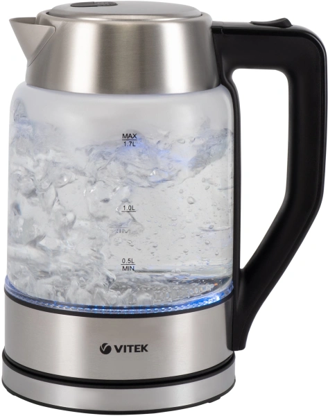 Чайник электрический Vitek VT-7043 1.7л. 2200Вт прозрачный/черный корпус: стекло