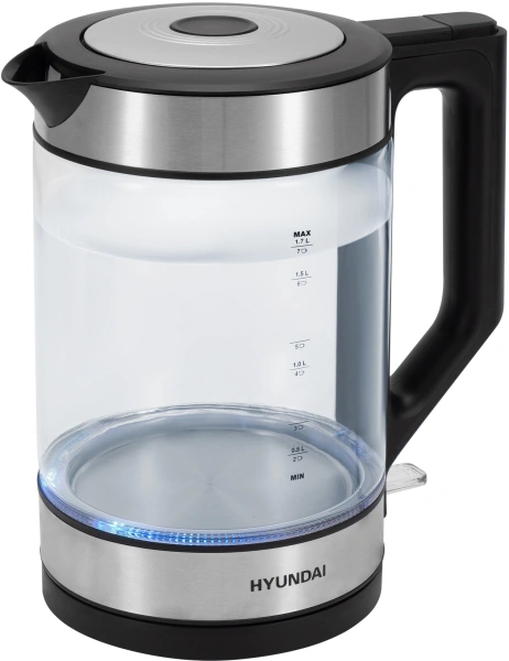 Чайник Hyundai HYK-G3509 1.7л. 2200Вт черный/прозрачный (стекло/пластик)