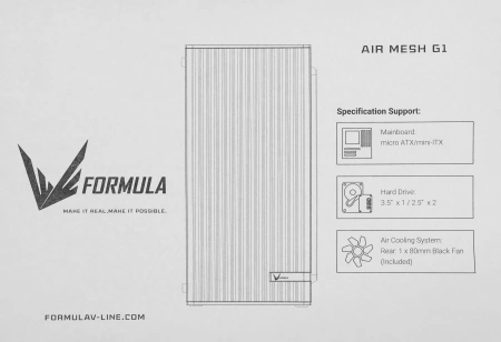 Корпус Formula Air Mesh G1 белый без БП mATX 1x80mm 2xUSB2.0 1xUSB3.1 audio