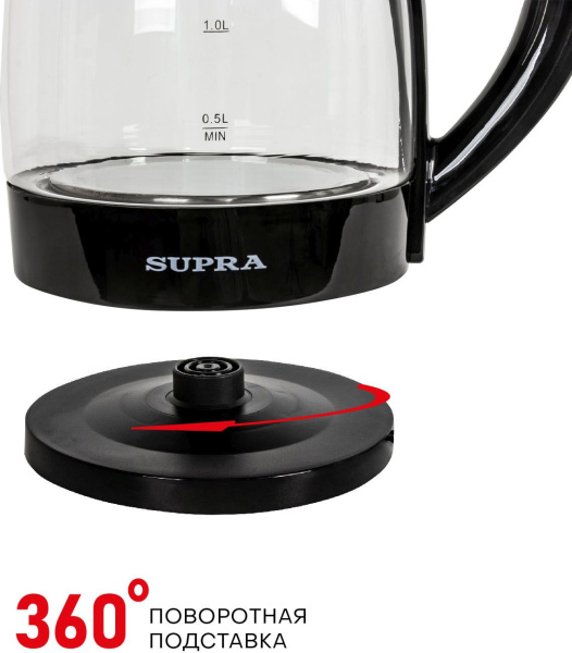 Чайник электрический Supra KES-1853G 1.8л. 1500Вт черный/прозрачный корпус: стекло/пластик