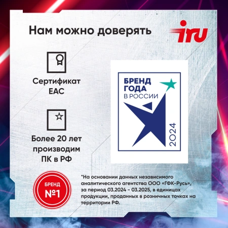 ПК IRU Game 510H6SEA MT i5 13400F (2.5) 16Gb SSD512Gb RTX4060 8Gb FreeDOS GbitEth 600W черный (2074692)