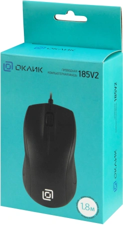 Мышь Оклик 185V2 черный оптическая (1200dpi) USB для ноутбука (3but)
