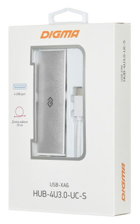Разветвитель USB-C Digma HUB-4U3.0-UC-S 4порт. серебристый