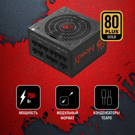 Блок питания Bloody ATX 750W BD-PS750G 80+ gold (20+4pin) APFC 120mm fan 6xSATA Cab Manag RTL