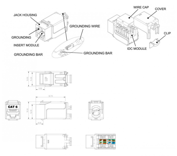Модуль Hyperline KJNE-8P8C-C6-90-SH-F-WH информ. KeystoneRJ45 1 кат.6 STP бел. (упак.:1шт)