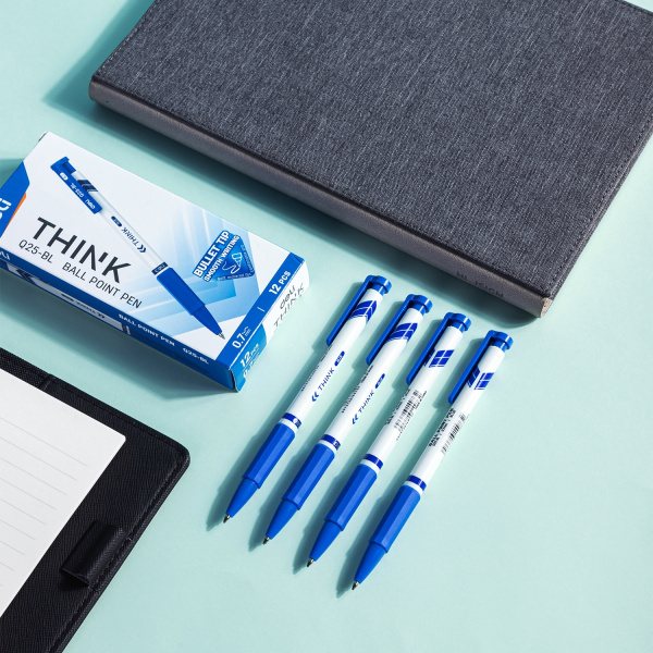 Набор ручек шариков. Deli Think EQ25-BL-P авт. корп.белый/синий d=0.7мм чернила син. кор.карт. (12шт