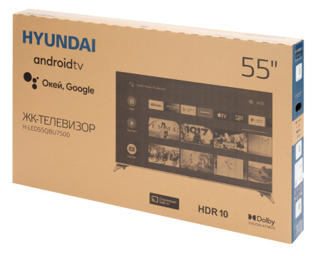 Телевизор QLED Hyundai 55" H-LED55QBU7500 Android TV Frameless черный 4K Ultra HD 60Hz DVB-T DVB-T2 DVB-C DVB-S DVB-S2 USB WiFi Smart TV