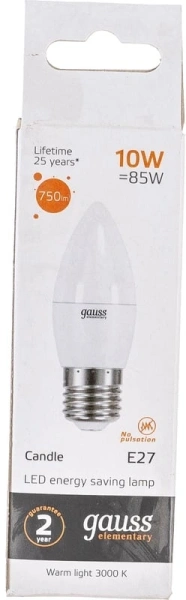 Лампа светодиодная Gauss Elementary 30210 10Вт цок.:E27 свеча (упак.:1шт)