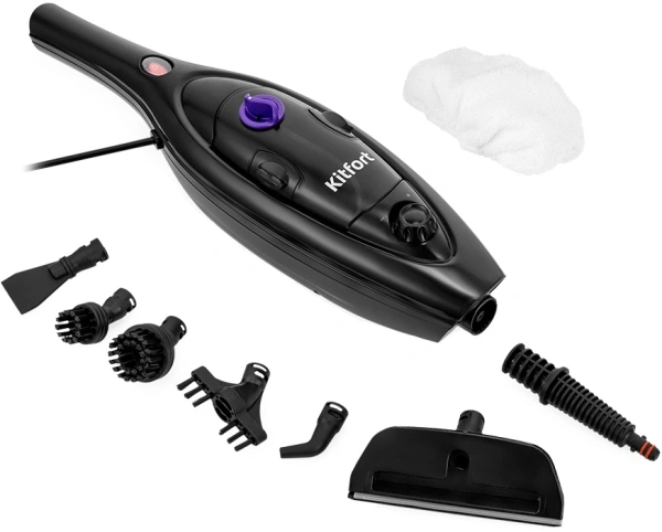 Швабра паровая Kitfort КТ-1061 1300Вт черный/фиолетовый