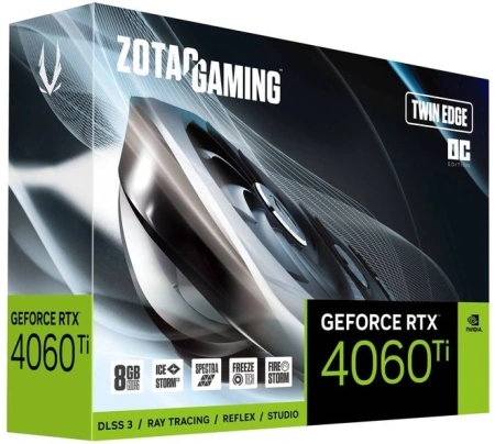 Видеокарта Zotac PCI-E 4.0 RTX 4060 Ti TWIN EDGE OC NVIDIA GeForce RTX 4060TI 8Gb 128bit GDDR6 2550/18000 HDMIx1 DPx3 HDCP Ret