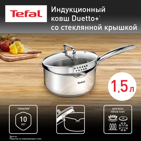 Ковш Tefal Duetto+ G7192255 d=16см (с крышкой) серебристый (2100113184)