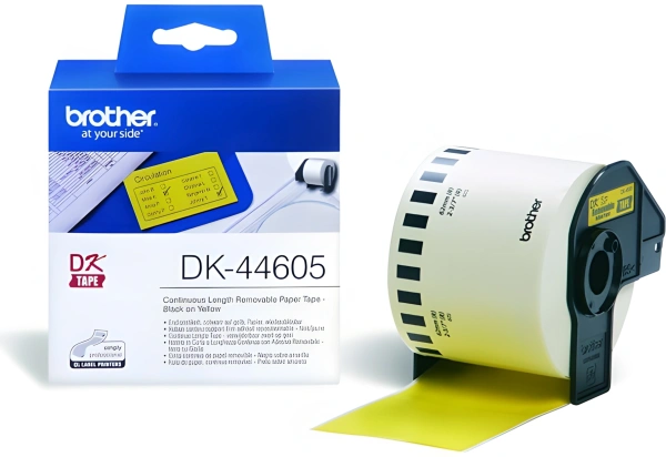 Картридж ленточный Brother DK44605 черный на желтом 62x30.48 для Brother QL-5X0, QL-7X00, QL-8X0, QL-10X0, QL-1X10