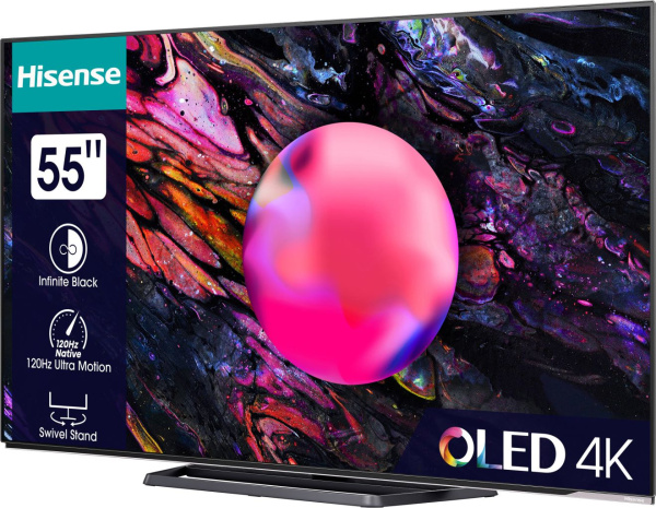 Телевизор OLED Hisense 55" 55A85K Smart черный/4K Ultra HD/DVB-T/120Hz/DVB-T2/DVB-C/DVB-S/DVB-S2/USB