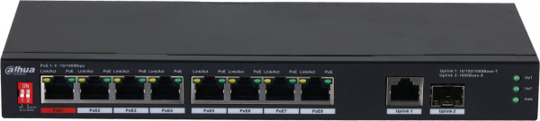 Коммутатор Dahua DH-PFS3110-8ET1GT1GF-96 (L2) 8x100Мбит/с 1x1Гбит/с 8PoE 96W неуправляемый