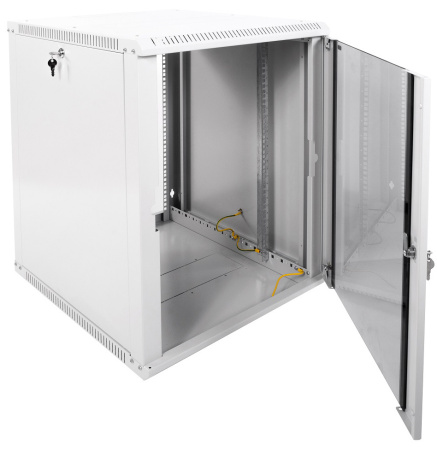 Шкаф коммутационный ЦМО ШРН-ЭКОНОМ (ШРН-Э-15.650) настенный 15U 600x650мм пер.дв.стекл 65кг серый 600мм 26.6кг 180град. 746мм